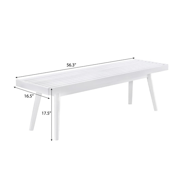 English Elm Larwich Slatted Pine Entryway Bench White Farmhouse Style Tapered Leg Solid Wood T2574P160499