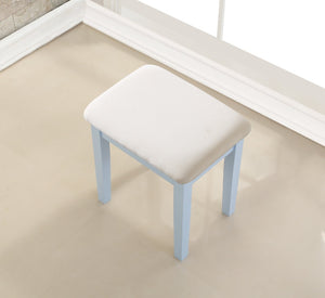 English Elm Moniys Wood Makeup Vanity Table with Swivel Mirror Three Drawers and Upholstered Stool Blue T2574P163829