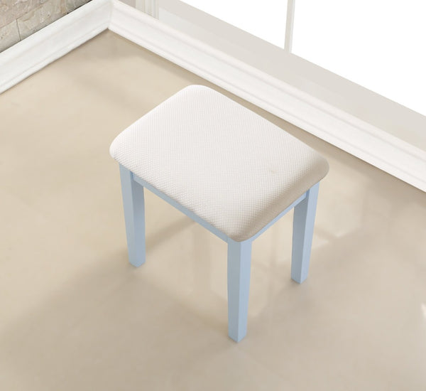English Elm Moniys Wood Makeup Vanity Table with Swivel Mirror Three Drawers and Upholstered Stool Blue T2574P163829