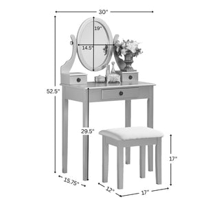English Elm Moniys Wood Makeup Vanity Table with Swivel Mirror Three Drawers and Upholstered Stool Blue T2574P163829