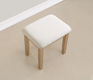 English Elm Moniys Wood Makeup Vanity Table with Swivel Mirror Three Drawers and Upholstered Stool Gold T2574P163830