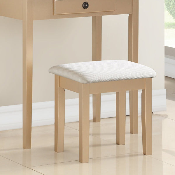English Elm Moniys Wood Makeup Vanity Table with Swivel Mirror Three Drawers and Upholstered Stool Gold T2574P163830