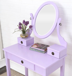 English Elm Moniys Wood Makeup Vanity Set with Oval Mirror Three Drawers and Upholstered Stool T2574P163832