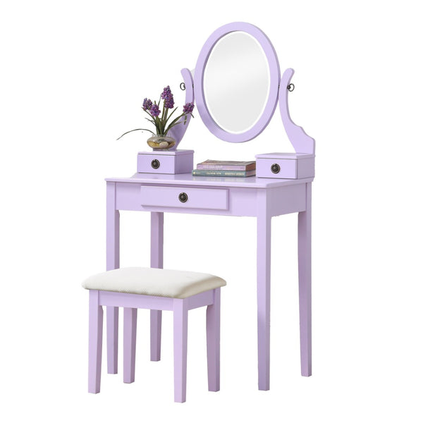 English Elm Moniys Wood Makeup Vanity Set with Oval Mirror Three Drawers and Upholstered Stool T2574P163832