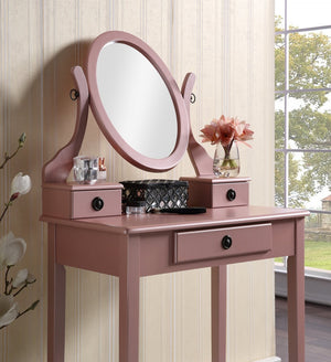 English Elm Moniys Wood Makeup Vanity Table with Swivel Mirror Three Drawers and Upholstered Stool Rose Gold T2574P163833