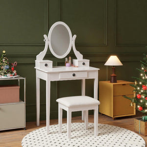 English Elm Moniys Solid Wood Makeup Vanity Set with Swivel Mirror Padded Stool and Three Drawers T2574P163835