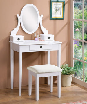 English Elm Moniys Solid Wood Makeup Vanity Set with Swivel Mirror Padded Stool and Three Drawers T2574P163835