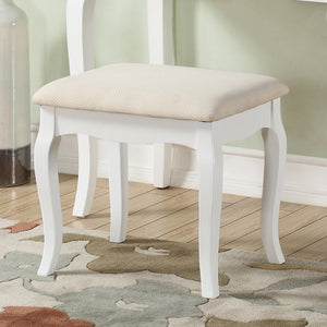 English Elm Ashley Solid Wood Makeup Vanity Set with Tri Mirror Five Drawers and Upholstered Stool White T2574P163837