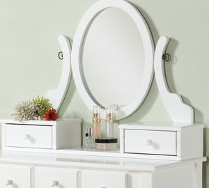 English Elm Ashley Solid Wood Makeup Vanity Set with Tri Mirror Five Drawers and Upholstered Stool White T2574P163837
