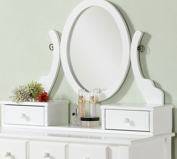 English Elm Ashley Solid Wood Makeup Vanity Set with Tri Mirror Five Drawers and Upholstered Stool White T2574P163837