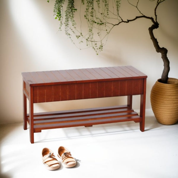English Elm Quality Solid Wood Entryway Bench with Lift Top Hidden Compartment for Organized Living Cherry T2574P163840