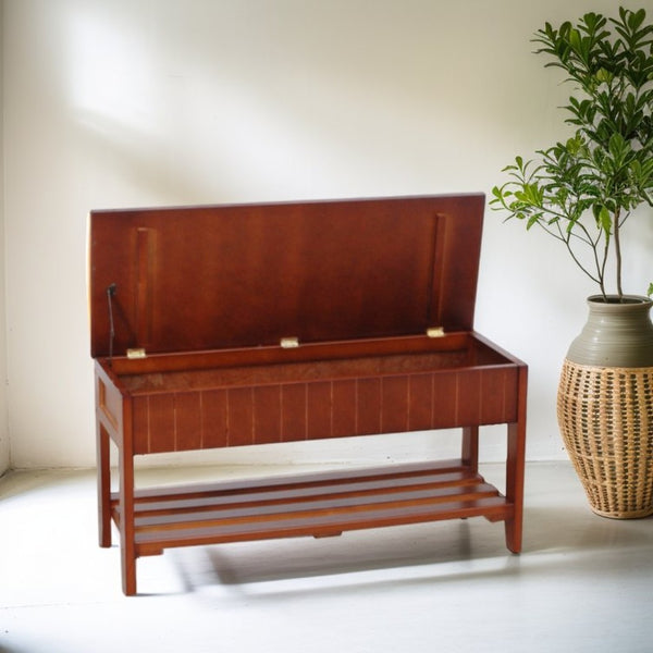 English Elm Quality Solid Wood Entryway Bench with Lift Top Hidden Compartment for Organized Living Cherry T2574P163840