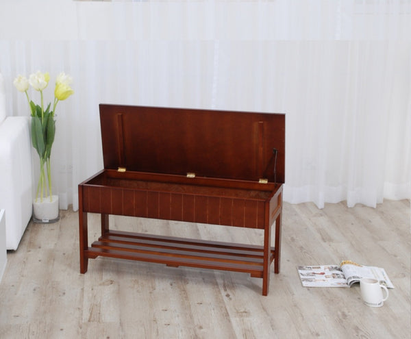 English Elm Quality Solid Wood Entryway Bench with Lift Top Hidden Compartment for Organized Living Cherry T2574P163840