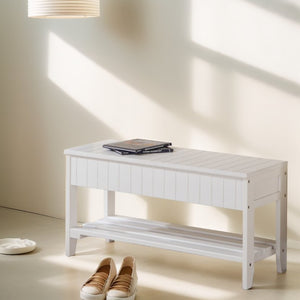 English Elm Quality Solid Wood Entryway Bench with Lift Top Hidden Compartment for Organized Living White T2574P163841
