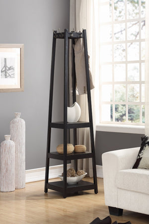 English Elm Vassen Entryway Coat Rack with Three Tiered Shelves Silver Hooks Wood Frame Black T2574P164223