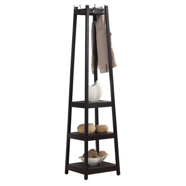 English Elm Vassen Entryway Coat Rack with Three Tiered Shelves Silver Hooks Wood Frame Black T2574P164223