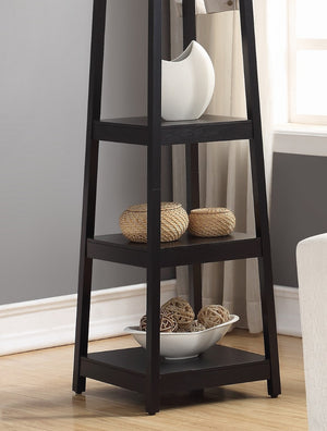 English Elm Vassen Entryway Coat Rack with Three Tiered Shelves Silver Hooks Wood Frame Black T2574P164223