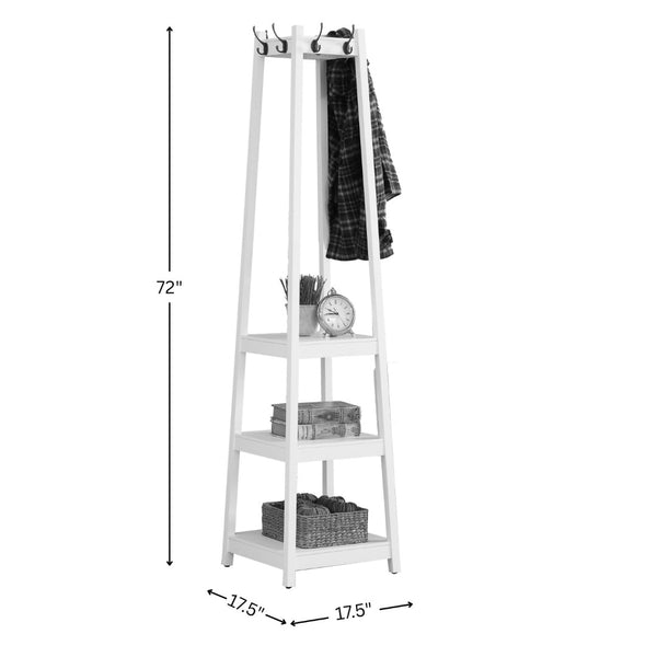 English Elm Vassen Entryway Coat Rack with Three Tiered Shelves Silver Hooks Wood Frame Black T2574P164223