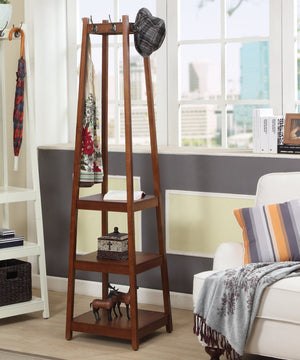 English Elm Vassen Entryway Coat Rack with Three Tiered Shelves Silver Hooks Wood Frame Espresso T2574P164224