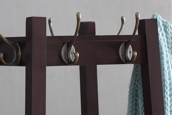 English Elm Vassen Entryway Coat Rack with Three Tiered Shelves Silver Hooks Wood Frame Espresso T2574P164224