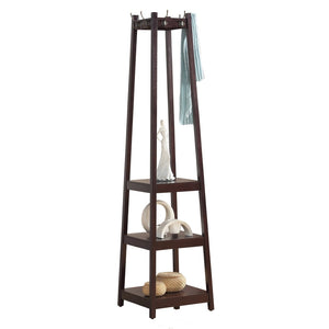 English Elm Vassen Entryway Coat Rack with Three Tiered Shelves Silver Hooks Wood Frame Espresso T2574P164224
