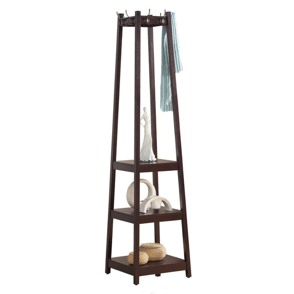 English Elm Vassen Entryway Coat Rack with Three Tiered Shelves Silver Hooks Wood Frame Espresso T2574P164224