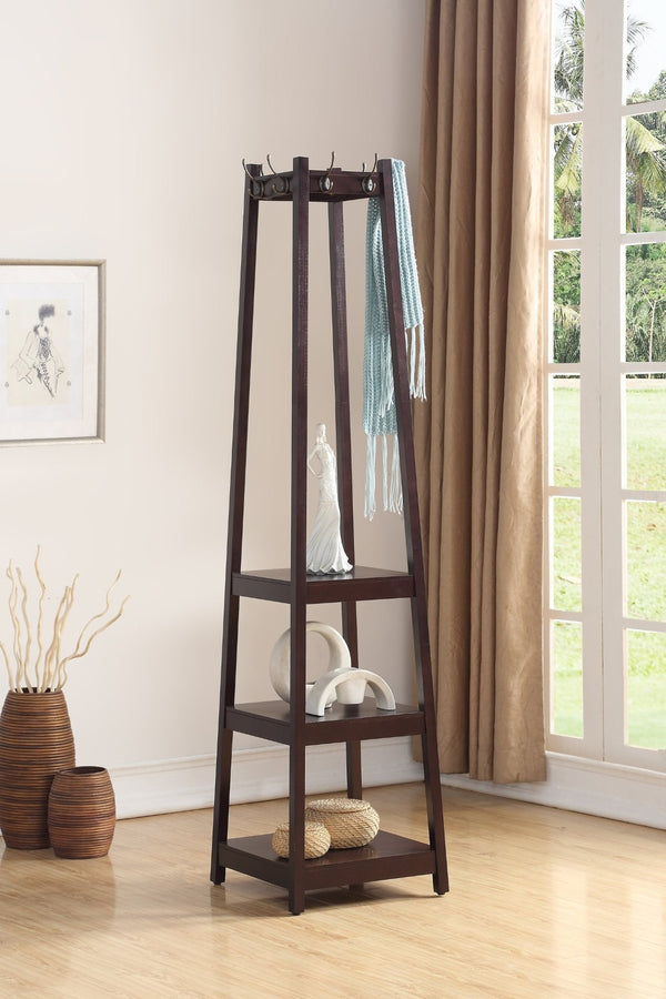 English Elm Vassen Entryway Coat Rack with Three Tiered Shelves Silver Hooks Wood Frame Espresso T2574P164224