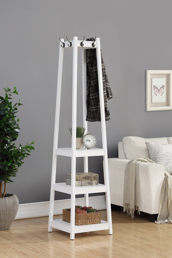 English Elm Vassen Entryway Coat Rack with Three Tiered Shelves Silver Hooks Wood Frame White T2574P164225