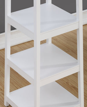 English Elm Vassen Entryway Coat Rack with Three Tiered Shelves Silver Hooks Wood Frame White T2574P164225