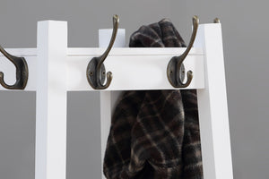 English Elm Vassen Entryway Coat Rack with Three Tiered Shelves Silver Hooks Wood Frame White T2574P164225
