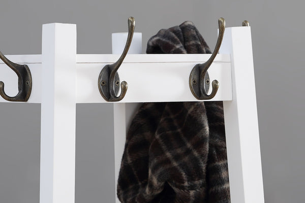 English Elm Vassen Entryway Coat Rack with Three Tiered Shelves Silver Hooks Wood Frame White T2574P164225