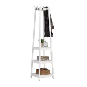 English Elm Vassen Entryway Coat Rack with Three Tiered Shelves Silver Hooks Wood Frame White T2574P164225
