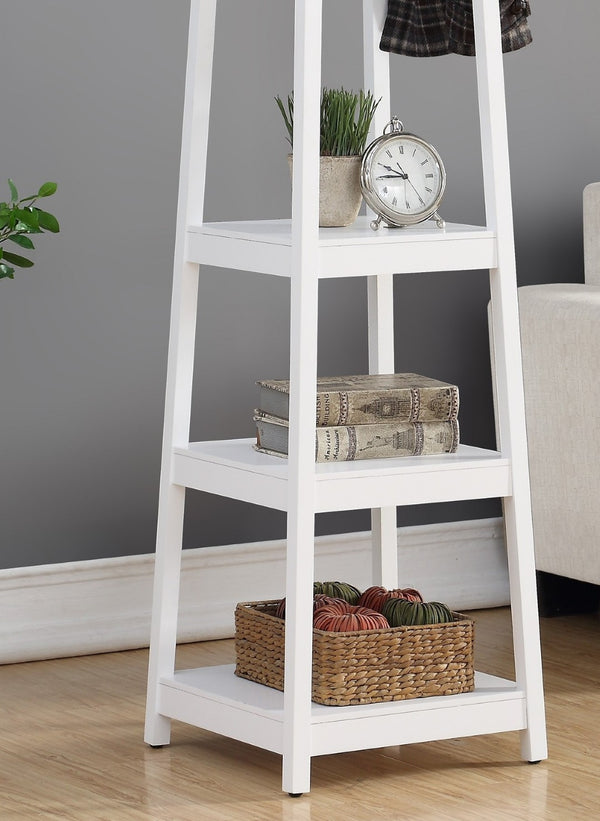 English Elm Vassen Entryway Coat Rack with Three Tiered Shelves Silver Hooks Wood Frame White T2574P164225
