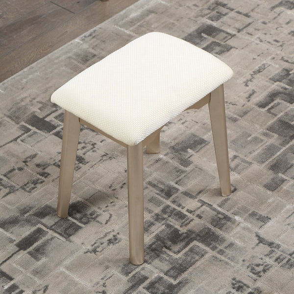 English Elm Maly Contemporary Vanity Set with Round Mirror Upholstered Stool and Gold Hardware T2574P164226