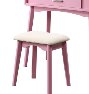 English Elm Maly Contemporary Rubberwood Vanity Set with Cushioned Stool and Round Wall Mirror Pink T2574P164233