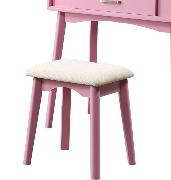 English Elm Maly Contemporary Rubberwood Vanity Set with Cushioned Stool and Round Wall Mirror Pink T2574P164233