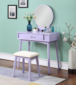 English Elm Maly Contemporary Rubberwood Vanity Set with Cushioned Stool and Round Wall Mirror Purple T2574P164234