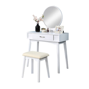 English Elm Maly Modern Wood Vanity Set with Round Mirror Cushioned Stool and Storage Drawer T2574P164235