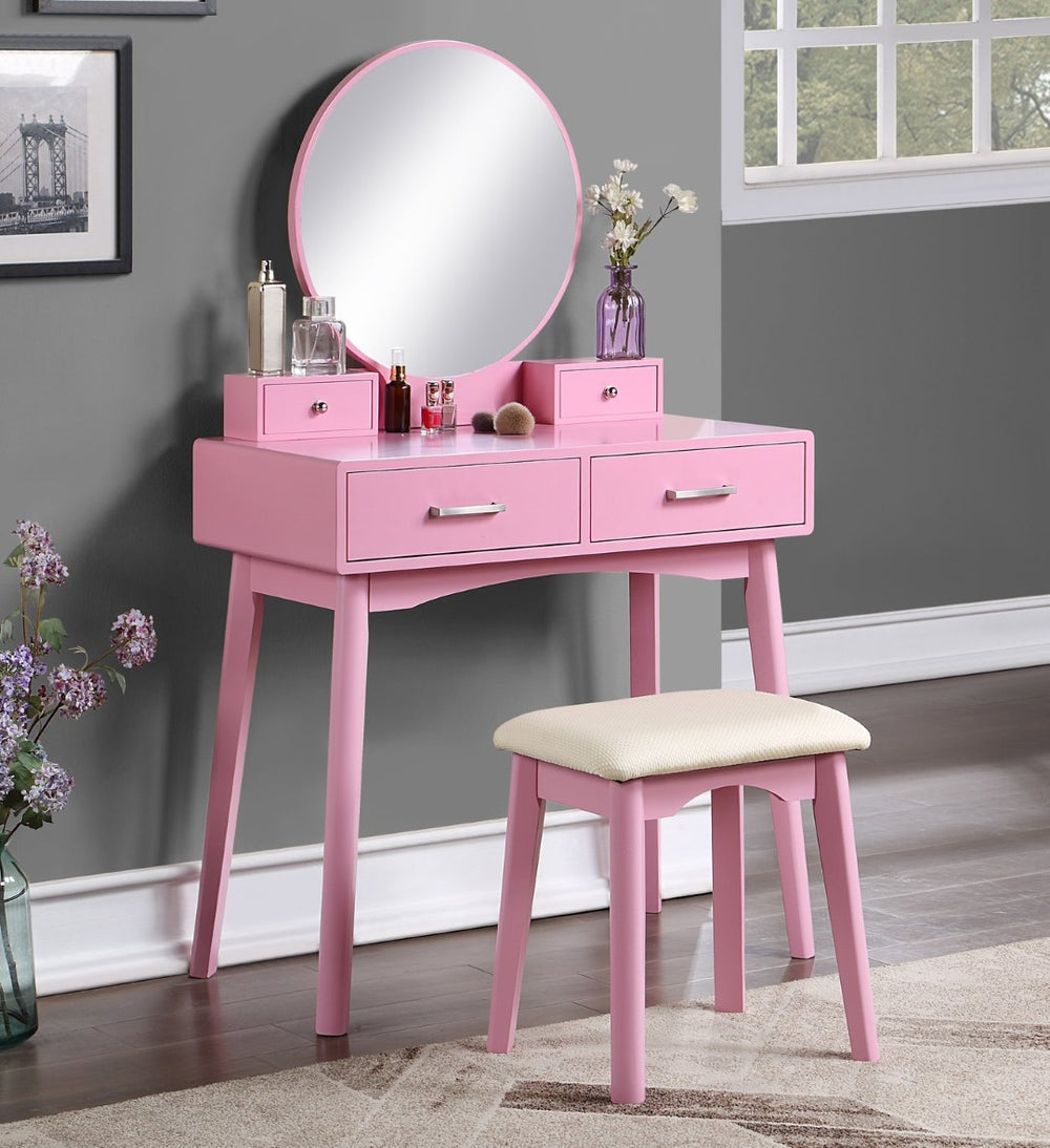 English Elm Liannon Contemporary Rubberwood Bedroom Vanity Table Set with Mirror and Cushioned Stool T2574P164237