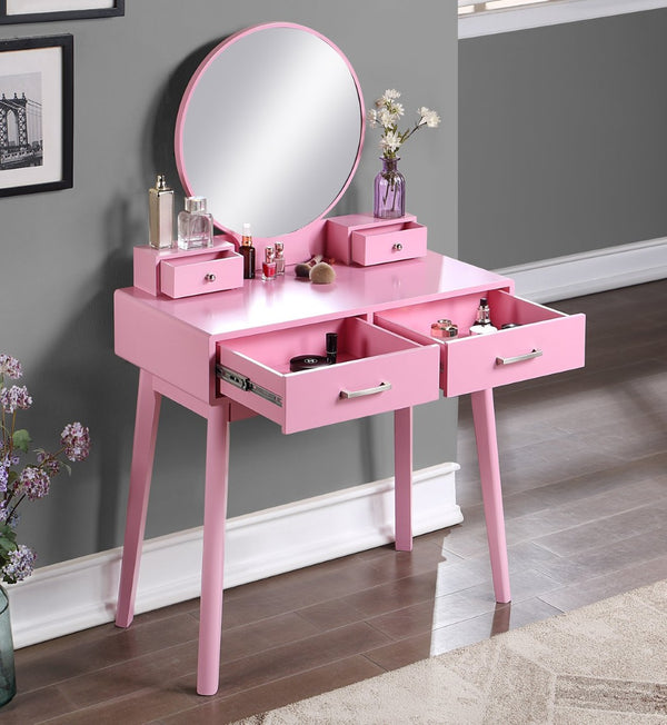 English Elm Liannon Contemporary Rubberwood Bedroom Vanity Table Set with Mirror and Cushioned Stool T2574P164237