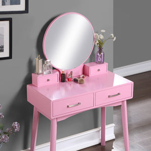English Elm Liannon Contemporary Rubberwood Bedroom Vanity Table Set with Mirror and Cushioned Stool T2574P164237
