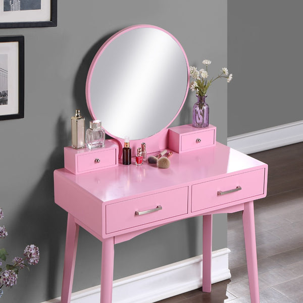 English Elm Liannon Contemporary Rubberwood Bedroom Vanity Table Set with Mirror and Cushioned Stool T2574P164237
