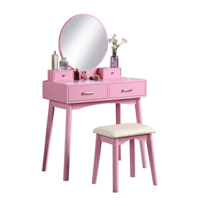 English Elm Liannon Contemporary Rubberwood Bedroom Vanity Table Set with Mirror and Cushioned Stool T2574P164237