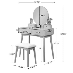 English Elm Liannon Contemporary Rubberwood Bedroom Vanity Table Set with Mirror and Cushioned Stool T2574P164237