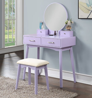 English Elm Liannon Contemporary Rubberwood Vanity Set with Round Mirror and Cushioned Stool T2574P164238