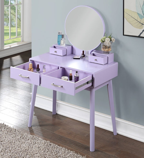 English Elm Liannon Contemporary Rubberwood Vanity Set with Round Mirror and Cushioned Stool T2574P164238