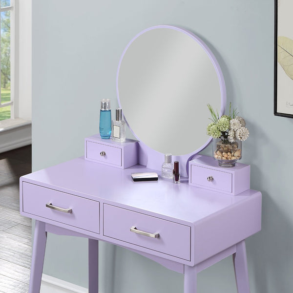 English Elm Liannon Contemporary Rubberwood Vanity Set with Round Mirror and Cushioned Stool T2574P164238