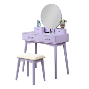 English Elm Liannon Contemporary Rubberwood Vanity Set with Round Mirror and Cushioned Stool T2574P164238