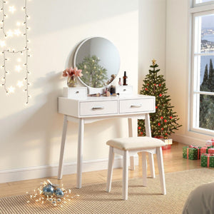 English Elm Liannon Contemporary Bedroom Vanity Table Set with Tapered Legs and Upholstered Stool T2574P164239