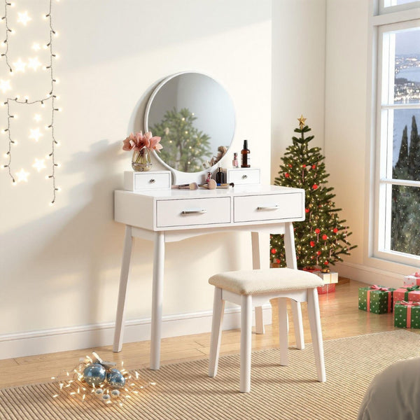 English Elm Liannon Contemporary Bedroom Vanity Table Set with Tapered Legs and Upholstered Stool T2574P164239